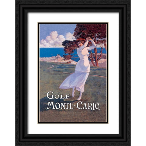 Golf Monte Carlo, 1900 Black Ornate Wood Framed Art Print with Double Matting by Ximines, Elio