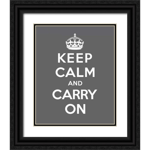 Keep Calm and Carry On - Gray Black Ornate Wood Framed Art Print with Double Matting by The British Ministry of Information