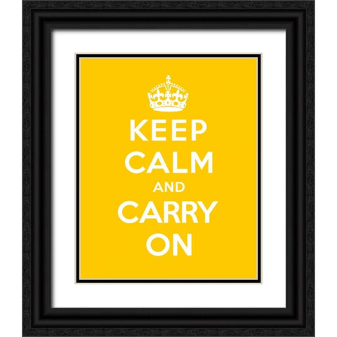 Keep Calm and Carry On - Yellow Black Ornate Wood Framed Art Print with Double Matting by The British Ministry of Information