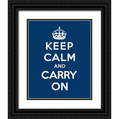 Keep Calm and Carry On - Blue Black Ornate Wood Framed Art Print with Double Matting by The British Ministry of Information