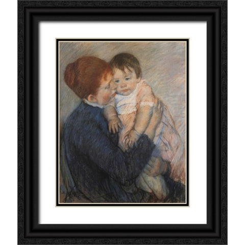 Agatha And Her Child 1891 Black Ornate Wood Framed Art Print with Double Matting by Cassatt, Mary