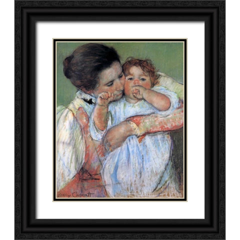 Little Anne Sucking Her Finger 1897 Black Ornate Wood Framed Art Print with Double Matting by Cassatt, Mary