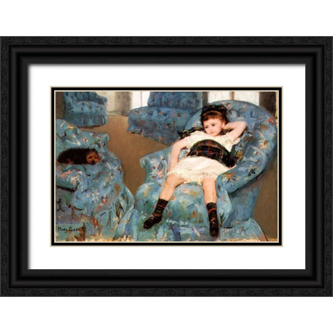 Little Girl In A Blue Armchair 1878 Black Ornate Wood Framed Art Print with Double Matting by Cassatt, Mary