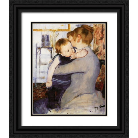 Mother And Child 1889 Black Ornate Wood Framed Art Print with Double Matting by Cassatt, Mary