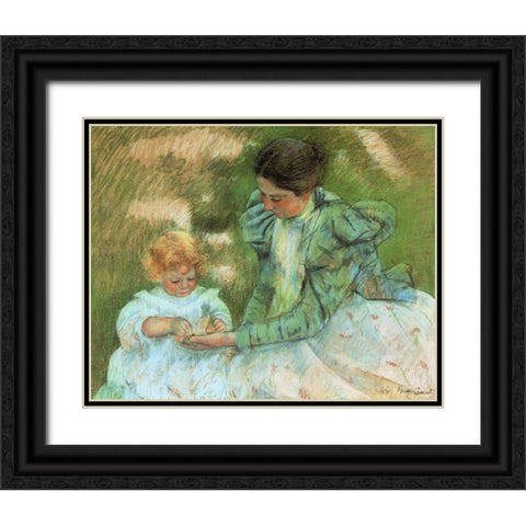 Mother Playing With Her Child 1897 Black Ornate Wood Framed Art Print with Double Matting by Cassatt, Mary