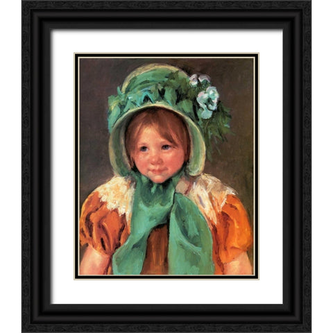 Sara In A Green Bonnet 1901 Black Ornate Wood Framed Art Print with Double Matting by Cassatt, Mary