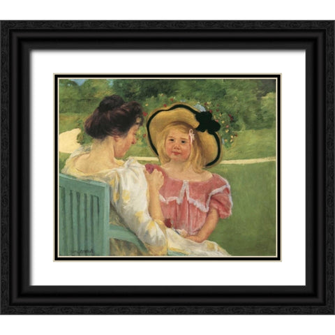 Simone And Her Mother In The Garden 1904 Black Ornate Wood Framed Art Print with Double Matting by Cassatt, Mary
