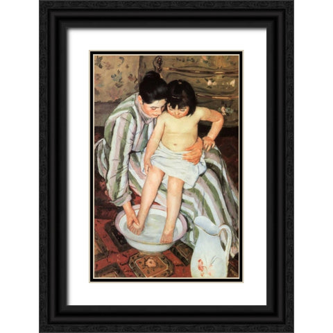 The Bath 1892 Black Ornate Wood Framed Art Print with Double Matting by Cassatt, Mary