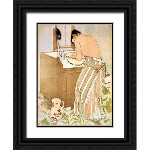 Woman Bathing I 1891 Black Ornate Wood Framed Art Print with Double Matting by Cassatt, Mary