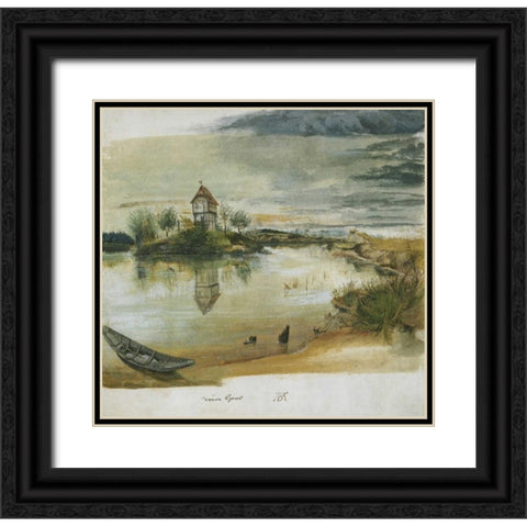 Fishermans House On A Lake Near Nuremberg Black Ornate Wood Framed Art Print with Double Matting by Durer, Albrecht