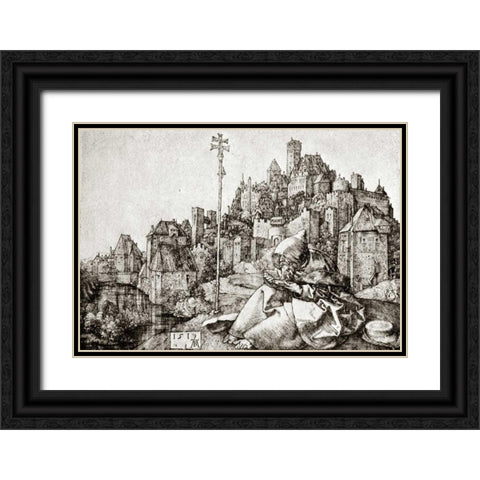 St Anthony At The City Black Ornate Wood Framed Art Print with Double Matting by Durer, Albrecht