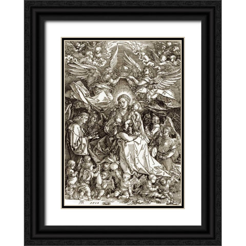 The Virgin Crowned By Two Angels Black Ornate Wood Framed Art Print with Double Matting by Durer, Albrecht
