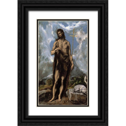 Saint John The Baptist Black Ornate Wood Framed Art Print with Double Matting by El Greco