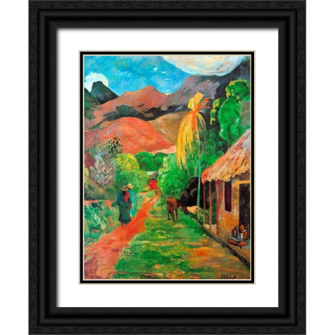 Chemin A Papeete Black Ornate Wood Framed Art Print with Double Matting by Gauguin, Paul