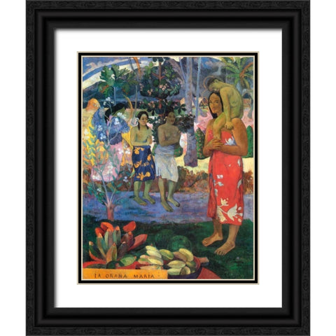 Hail Mary Black Ornate Wood Framed Art Print with Double Matting by Gauguin, Paul