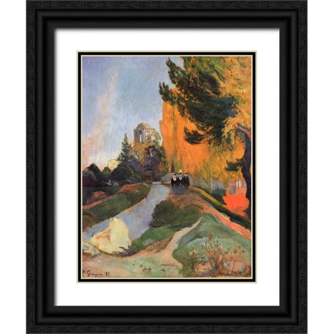 Les Alyscamps Black Ornate Wood Framed Art Print with Double Matting by Gauguin, Paul