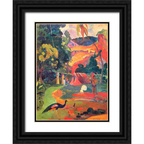 Matamoe Black Ornate Wood Framed Art Print with Double Matting by Gauguin, Paul