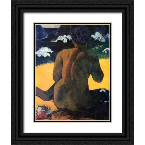 Woman By The Sea Black Ornate Wood Framed Art Print with Double Matting by Gauguin, Paul