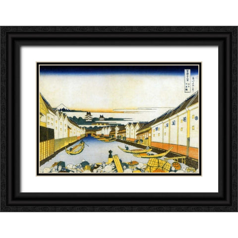 Mount Fuji And Edo Castle Seen From Nihonbashi 1834 Black Ornate Wood Framed Art Print with Double Matting by Hokusai