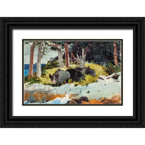 Bermuda Settlers Black Ornate Wood Framed Art Print with Double Matting by Homer, Winslow