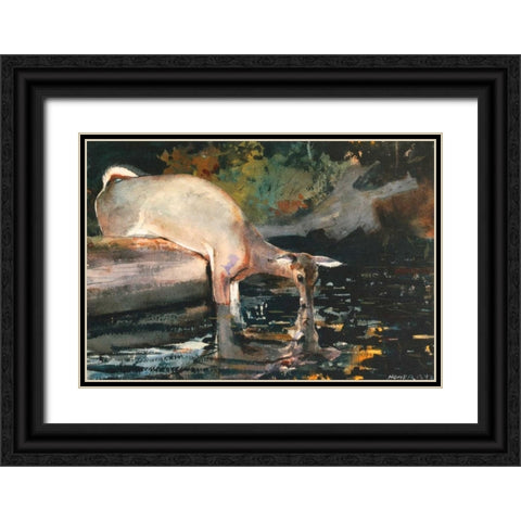 Deer Drinking Black Ornate Wood Framed Art Print with Double Matting by Homer, Winslow