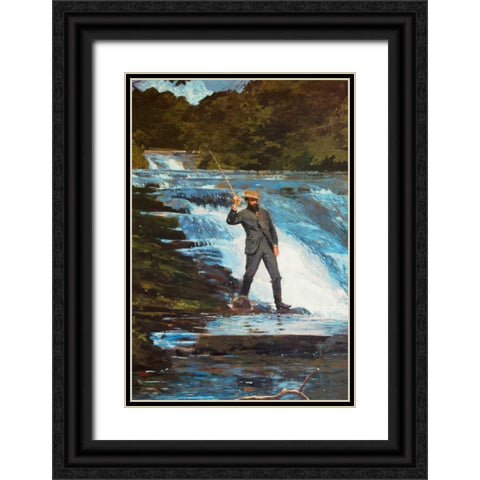 Fishing The Falls Black Ornate Wood Framed Art Print with Double Matting by Homer, Winslow