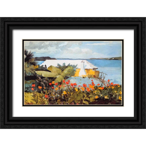 Flower Garden And Bungalow Bermuda Black Ornate Wood Framed Art Print with Double Matting by Homer, Winslow