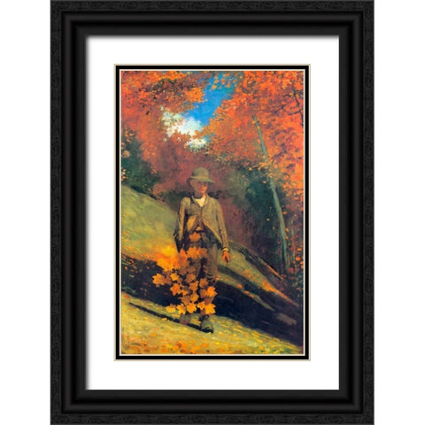 Gathering Autumn Leaves Black Ornate Wood Framed Art Print with Double Matting by Homer, Winslow