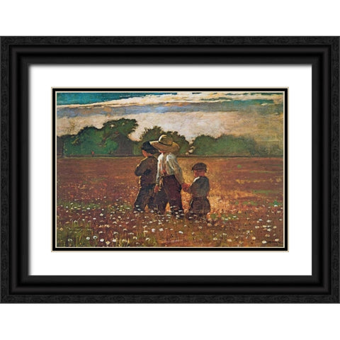 In The Mowing Black Ornate Wood Framed Art Print with Double Matting by Homer, Winslow