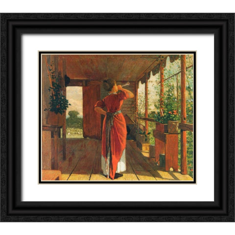 The Dinner Horn Black Ornate Wood Framed Art Print with Double Matting by Homer, Winslow