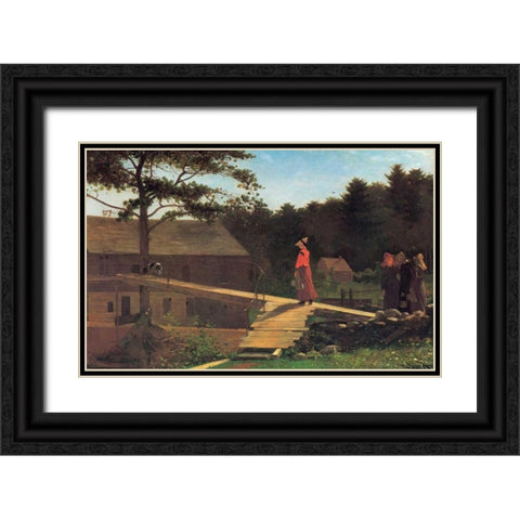 The Morning Bell Black Ornate Wood Framed Art Print with Double Matting by Homer, Winslow