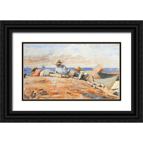 Three Boys On The Shore Black Ornate Wood Framed Art Print with Double Matting by Homer, Winslow