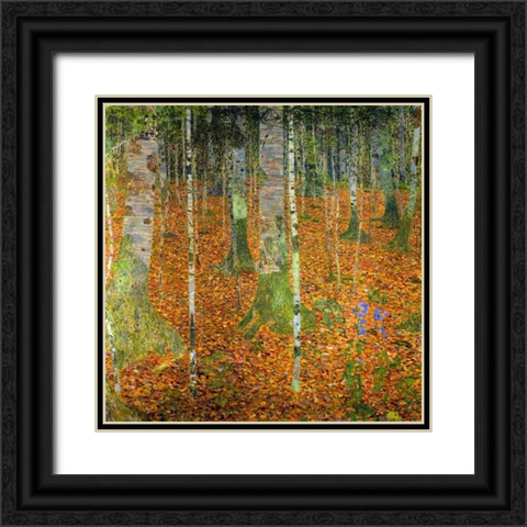 Birch Wood 1903 Black Ornate Wood Framed Art Print with Double Matting by Klimt, Gustav