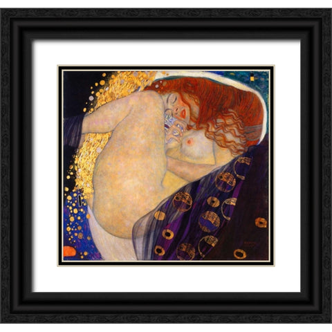 Danae 1908 Black Ornate Wood Framed Art Print with Double Matting by Klimt, Gustav