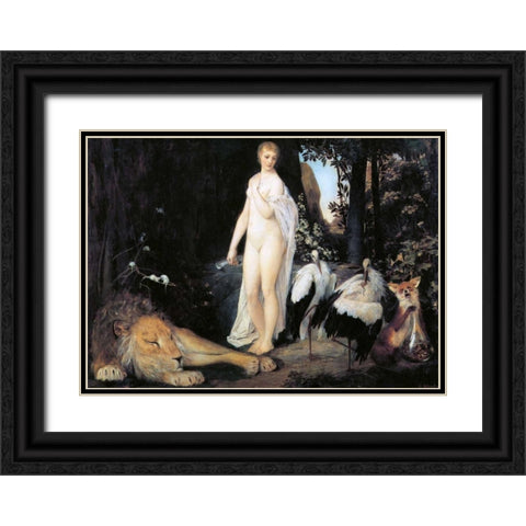 Fable 1883 Black Ornate Wood Framed Art Print with Double Matting by Klimt, Gustav