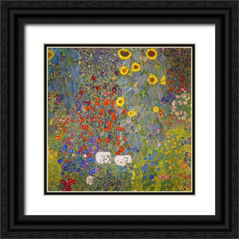 Farm Garden With Sunflowers Black Ornate Wood Framed Art Print with Double Matting by Klimt, Gustav