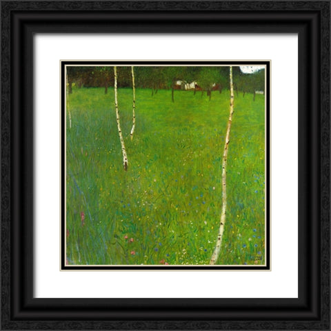 Farmhouse With Birch Trees Black Ornate Wood Framed Art Print with Double Matting by Klimt, Gustav