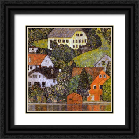 Houses In Unterach On Lake Atter 1916 Black Ornate Wood Framed Art Print with Double Matting by Klimt, Gustav