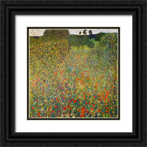Poppy Field 1907 Black Ornate Wood Framed Art Print with Double Matting by Klimt, Gustav