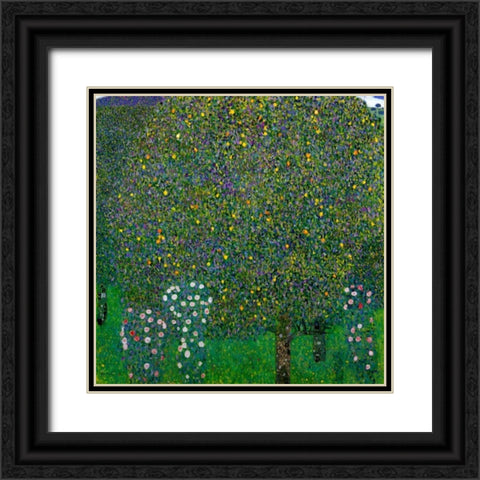 Roses Under Trees 1904 Black Ornate Wood Framed Art Print with Double Matting by Klimt, Gustav