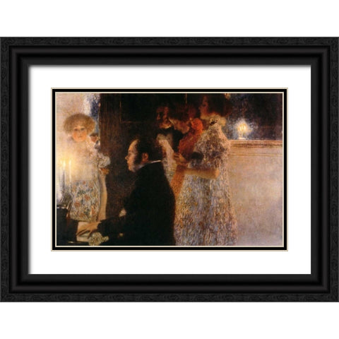 Schubert At The Piano 1899 Black Ornate Wood Framed Art Print with Double Matting by Klimt, Gustav