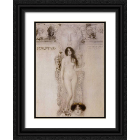 Sculpture 1896 Black Ornate Wood Framed Art Print with Double Matting by Klimt, Gustav