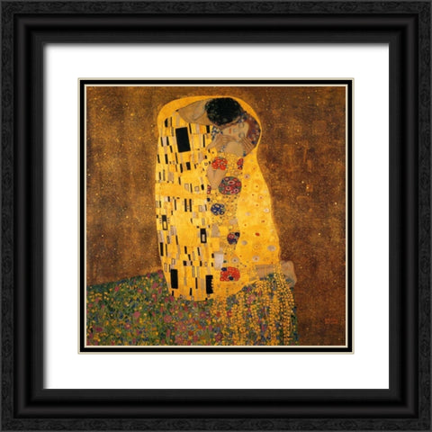 The Kiss Black Ornate Wood Framed Art Print with Double Matting by Klimt, Gustav