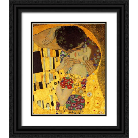 The Kiss - detail 2 Black Ornate Wood Framed Art Print with Double Matting by Klimt, Gustav
