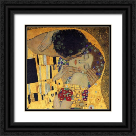 The Kiss - detail 3 Black Ornate Wood Framed Art Print with Double Matting by Klimt, Gustav