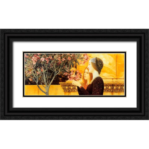 Two Girls With Oleander c. 1892 Black Ornate Wood Framed Art Print with Double Matting by Klimt, Gustav