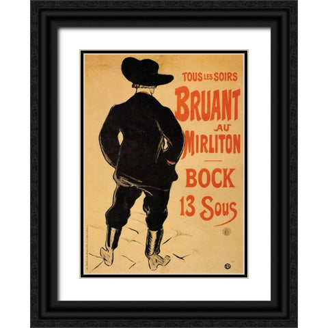 Bruant At The Mirliton Black Ornate Wood Framed Art Print with Double Matting by Toulouse-Lautrec, Henri