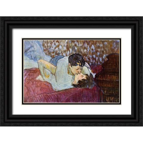The Kiss Black Ornate Wood Framed Art Print with Double Matting by Toulouse-Lautrec, Henri