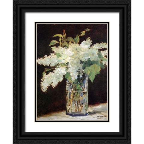 White Lilacs Black Ornate Wood Framed Art Print with Double Matting by Manet, Edouard