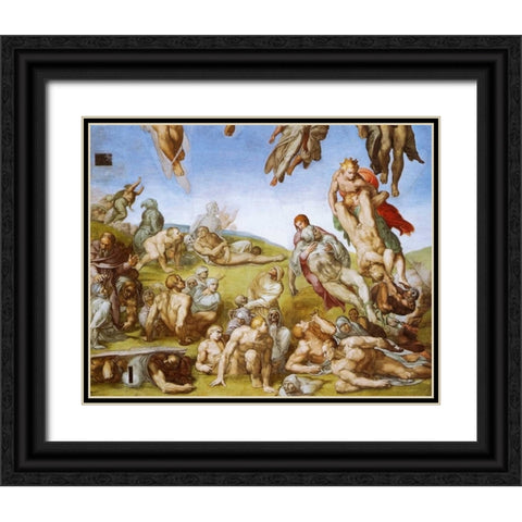 Detail From The Last Judgement - Resurrection Of The Dead Black Ornate Wood Framed Art Print with Double Matting by Michelangelo